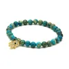 Wholesale Womens Jewelry Micro Inlay Zircons Fatima Hand Hamsa Cz Bracelets with 6mm Light Blue Sea Sediment Imperial Stone