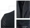 Free shipping 2016 New Fashion Korean Style Men's Jacket Leather Cloth Sleeve Placket Long Coat Slim Woolen Coat Top Sales