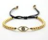 Commercio all'ingrosso di gioielli alla moda realizzati con perline di bronzo rotonde da 4 mm Moda Micro Pave CZ Eye Braiding Macrame Bracciali