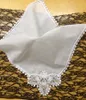 Hometextiles New American Style 12pcslot White Soft100Cotton Ladies Wedding Hantkerchief 115x115 Embroidery Crochet Lace Edges6048847