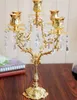 40 cm Höhe, 5-armige goldene Metallkandelaber mit Kristallanhängern, Hochzeitstisch-Kerzenhalter, Event-Herzstück, 10 Stück/Los
