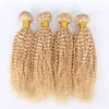 Estensioni dei capelli umani biondi ricci crespi brasiliani # 613 4 pezzi biondi dorati vergini fasci di tessuto dei capelli umani di Remy afro ricci doppie trame