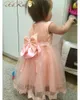 Nouveau-né bébé filles robes d'anniversaire premier baptême baptême fête de mariage robes de bébé dentelle rose arc robe de bal mignon bébé robe