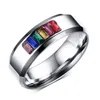Grabado láser gratis 8 mm de moda de acero inoxidable Crystal Rainbow anillos de boda joyería lesbiana gay