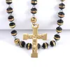 Alta calidad nueva moda collar de cadena de rosario 316L acero inoxidable oro cuentas religiosas crucifijo Cruz encanto joyería