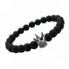 Micro Pave Black CZ Zirconia Vergulde Crown Beaded Strands Armband Sieraden Saai Poolse Matte Steen Bead Armbanden voor Mannen