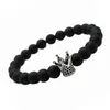 Micro Pave Black CZ Zirconia Gold Plated Crown Beaded Strands Bracelet Jewelry Dull Polish Matte Stone Bead Bracelets For Men