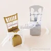 Free Shipping 12pcs Wedding Faovrs Miniature Silver Chair Favor Box with Heart Charm Ribbon&Paper card Cheap Party Favors