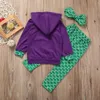 Ensemble de vêtements sirène pour bébés filles, haut à capuche + pantalon + bandeau avec lettres, tenues à capuche, vêtements pour enfants de 1 à 6 ans