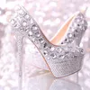 Chaussures de mariage femmes talons hauts cristal mode robe de mariée chaussures femme plates-formes argent strass fête bal pompes2655