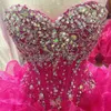 2020 New Elegant Hot Pink Quinceanera Dresses Ball Gown with Lace-Up Beaded Crystal Floor Length Prom Party Sweet 16 Debutante Gowns