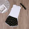 Girls Clothes 3PCS Baby Girls Summer Clothes Sets Feather Printing Vest Casual Tops+Dot Tassel Shorts Golden Headband Summer Clothes Sets