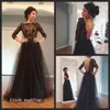 Gratis verzending klassiek met mouw prom dress nieuwe zwarte backless lange tule formele queensize partij jurk