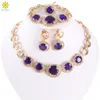 New Design Gold Plated Jewelry Blue Zircon Necklace Bracelet Earrings Ring Jewelry Sets Women Dinner Party Jewelry Set