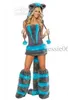 Sexig lurvig Fasching Varg Katt Tjej Halloween Kostym Cosplay Fancy Party dress up Hatt Ben Set Coatee Kjol Full Set Xmas