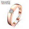 Anillo de joyería Original YHAMNI 18KRGP sello anillos de oro rosa 5mm 0,5 quilates diamante compromiso banda mujer joyería R400