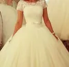Vestidos De Novias кружева тюль скромные свадебные платья с короткими рукавами бальное платье пышные свадебные платья чистая иллюзия декольте плюс размер