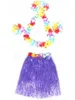 20 uppsättningar 60cm Hawaiian hula gräs kjol + 4pc lei set för vuxen luau fancy dress kostym fest strand blomma krans set gratis skepp