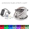 ホット10M 20M 30M 40M 50M 110V / 220V高電圧SMD 5050 RGB LEDストリップライト防水+ IRリモコン+電源