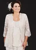 Vintage 2019 Ivory Lace 3 Pieces Mother Of Bride Dresses Long Sleeve Jacket Ankle Length Plus Size Dress For Mother of The Groom