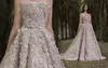 Strapless Dresses A-Line Evening With Handmade Flowers Beaded Prom Gowns Back Zipper Custom Made Discount Formal Party Dress