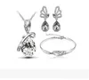 Set di gioielli in cristallo austriaco Angel Tears per donne e ragazze, collana, bracciale, orecchini, orecchini placcati in argento