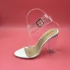 Biały Real Bridal Wedding Buty PVC Pasek Klamry Wysokiej Chunky Heels Moda Damskie Party Kobiety Sandały Plus Rozmiar US4-US15 Tanie skromny