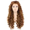 26 "wyjątkowo długa peruka kasztanowa Curly Heat Przyjazna dla syntetycznych włosów koronkową przednią perukę