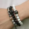 Ny grossist 10st / mycket 8mm naturlig grå bild jasper stenpärlor med mikrobelagda blå zirkoner leopard flätade mens armband