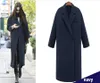 Retro Women Lapel Loose Wool blend Outwear Black Grey Navy Blue Long Winter Coat Warm Parka Oversize Coats poncho abrigos