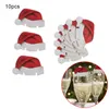 Wholesale- 10pcs/Lot Red Card Christmas Hat Accessories Fun Glass Decorations paperboard stand santa hats holder dinner table party decor