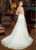 Exquisite Scoop Neckline Bridal Gowns See-through A-Line Wedding Dresses Lace Appliques Beadings Illusion Back with Button