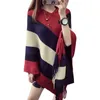 Partihandel-2016 Mode Kvinnor Poncho Cape-Style Pullover Tröjor Striped Pattern Oversized Sweaters Kvinna Pull Femme Sweter Mujer