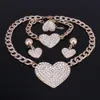 Women Jewelry Sets Romantic Heart Love Crystal Statement Chokers Necklace Earring Ring Set For Bridal Gold Color Wedding Dress