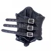 セックス奴隷のための黒い革銃のマズルマスク調整可能なストラップバックルベルトチンロックボンデージbdsm kinky sex product7440991