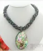 N0801013 6Strds Black Pearlabalone Shell Wisiorek Necklace-Cameo Całe