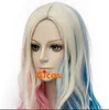 100% New High Quality Fashion Picture full lace wigs Long Wave Wig for Batman Suicide Squad Harley Quinn Cosplay Pink Blue Blonde Wig