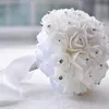 Piękna biała kość słoniowa ślubna druhna Flower Wedding Bukiet sztuczny kwiat róży bukiet kryształowe bukiety ślubne 99950669