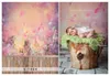 Printed Floral Photo Background Pink Flowers Falling Petals Kids Newborn Baby Shower Backdrops Wooden Floor Photography Booth Props