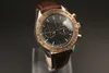 Top watch men quartz chronograph sea master Black dial Ocean Stopwatch rose gold Bezel Fluted Case watches