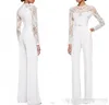 2019 new White Mother Of The Bride Pant Suits Jumpsuit With Long Sleeves Lace Embellished Women Formal Evening Wear Custom Made 117