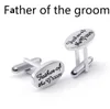 Damat Fransız Gömlek Baba Kol Düğmeleri Aksesuar Erkekler Smokin Şık Kol Düğmeleri Gümüş Kaplama Oval babası için Düğün Hediye Kol Düğmeleri
