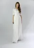 롱 비치 겸손 웨딩 드레스와 소매 슬리브 레이스 쉬폰 A 라인 비공식 신부 가운 반소매와 바닥 길이 Boho 웨딩 드레스