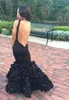 Sexig svart tjej Mermaid Prom Dress South African Sheer Neck Backless Long Graduation Evening Party Gown Custom Made Plus Size