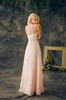 2021 Baby Pink Bridesmaids klänningar riktiga rena nack ärmlös en linje lång chiffong junior billig piga av hedersklänningar för wed6106816