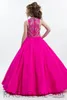 2017 New Girls Pageant Dresses Hunter Teal Fuchsia Chiffon Crystal Beaded Long Kids Flower Girls Dress Ball Gown Cheap Birthday Gowns