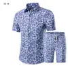 Men Shirts+Shorts Set New Summer Casual Printed Hawaiian Shirt Homme Short Male Printing Dress Suit Sets Plus Size