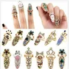 New Rhinestone Bowknot Finger Nail Ring Charm Crown Flower Crystal Personality Art Nail adjustable Rings For women Fashion Jewelry