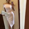 Dwa kawałki Długość kolanowa Suknie koktajlowe tanie białe jedno ramię kobiety formalne suknie wieczorowe seksowne rozdzielenie boks