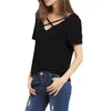 Wholesale-女性Tシャツ2017夏のファッション包帯セクシーなVネッククリスクロストップカジュアルレディ女性Tシャツプラスサイズの女性ティーTシャツ